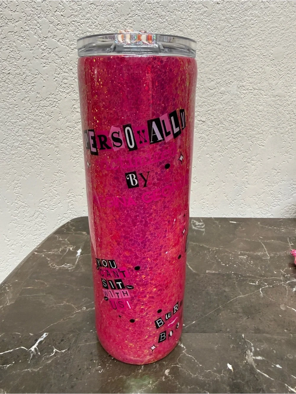 Mean Girls Pink Glitter 30 oz Skinny Tumbler Cup Handmade
